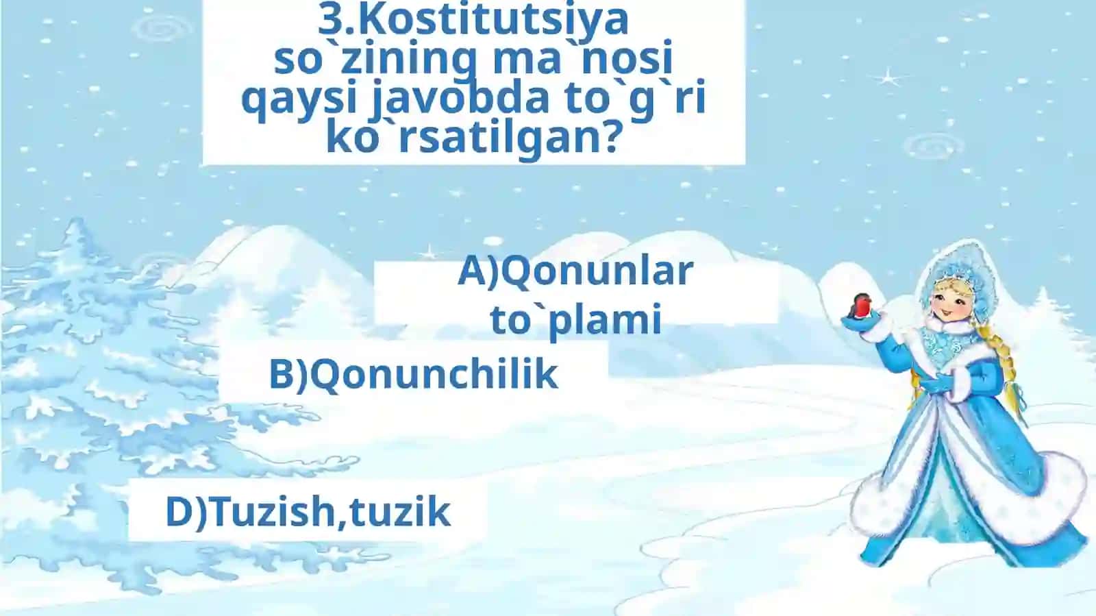 “Vatanimiz timsollari”bo`limini takrorlovchi test topshirig`i 4