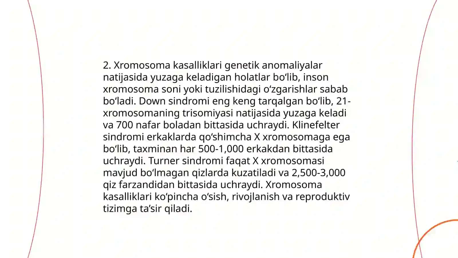 Irsiy kasalliklar, xromosoma kasalliklari, gen va irsiyatga moyil kasalliklar. Nikoh turlari. Tibbiy genetik maslahat 4