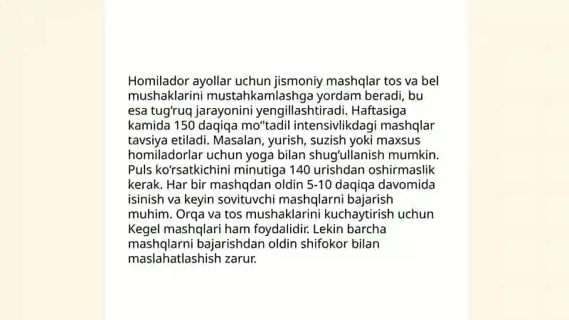 Homilador ayollar bilan ishlashda beriladigan tavsiyalar 4