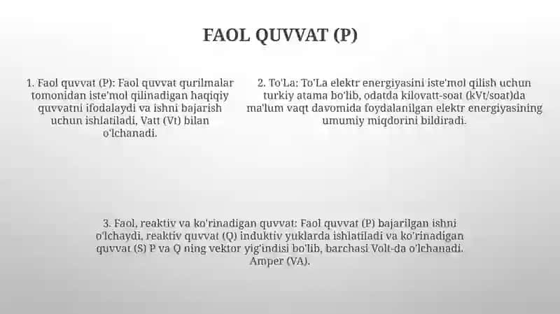 ToʻLa, Aktiv,Reaktiv Quvvat Va Ularning Birliklari 4