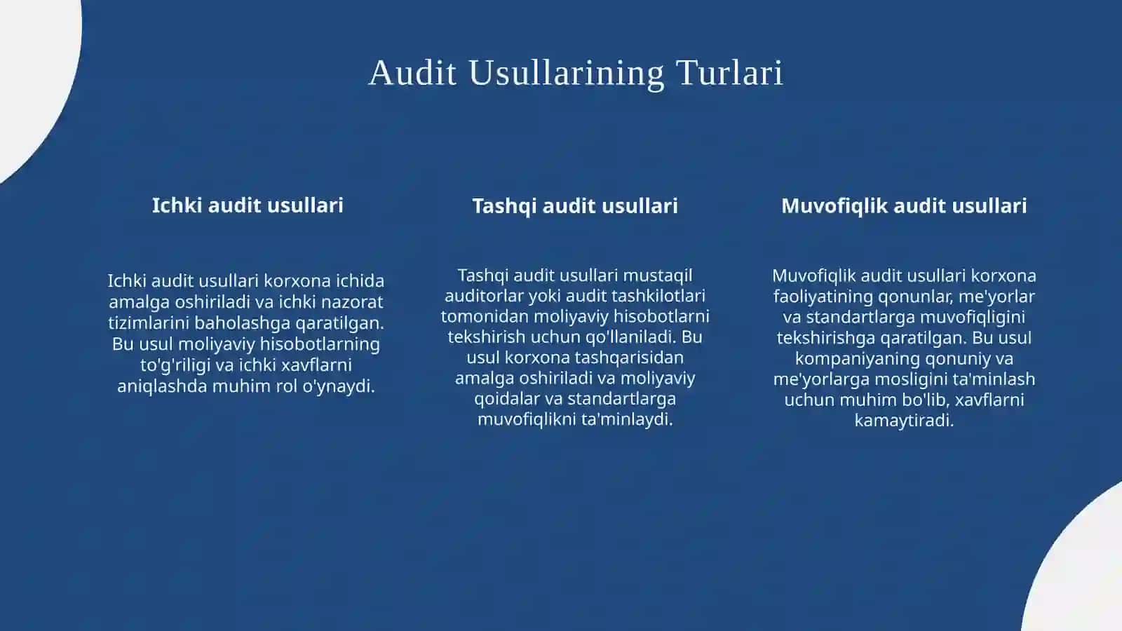 Moliyaviy hisobot auditida qoʻllaniladigan usullar tavsifi 4