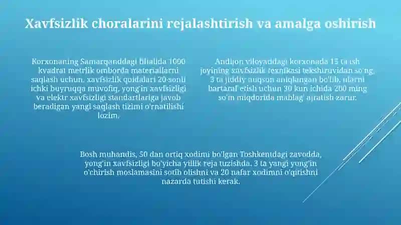 Mehnat muhofazasi hizmatini uyushtirishda korxona rahbari bosh muhandisini huquq va vazifalari 4