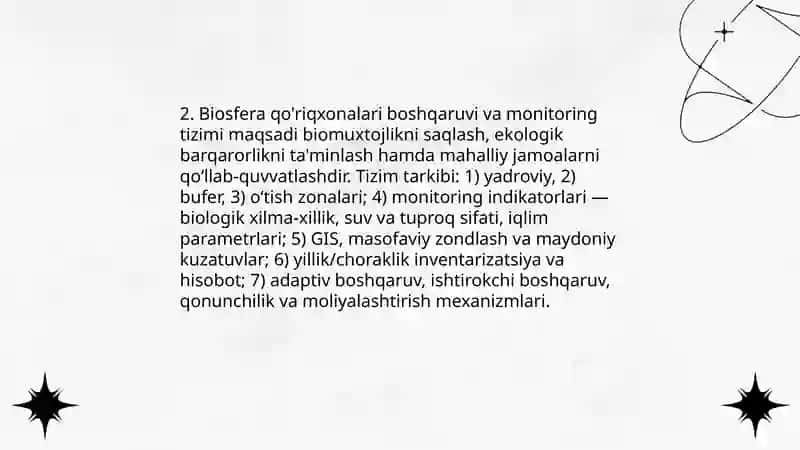 Biosferali monitoring, biosfera qòriqxonalari 4