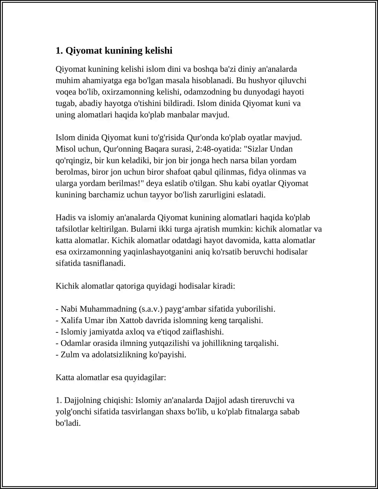 ESXATOLOGIYANING MOHIYATI: QIYOMAT VA OXIRAT DUNYOSI 4