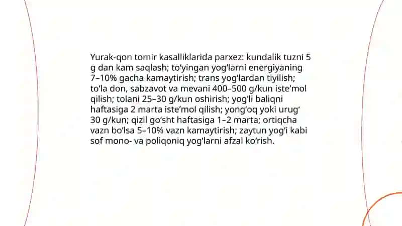 Turli kasalliklarni davolashda parxez ovqatlardan foydalanish 4