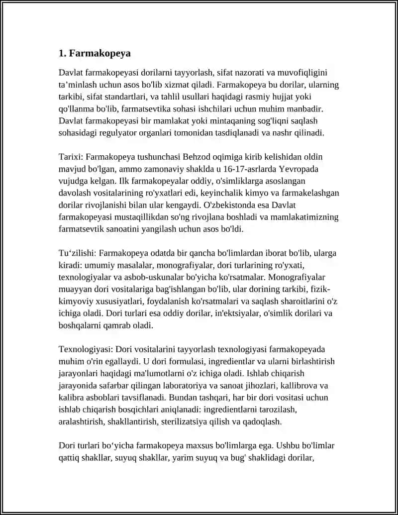 DAVLAT FARMAKOPEYASI.TARIXI. TURILISHI."DORI TURLARI, TEXNOLOGIYASI"DA QO'LLANILADIGAN TERMINLAR 4