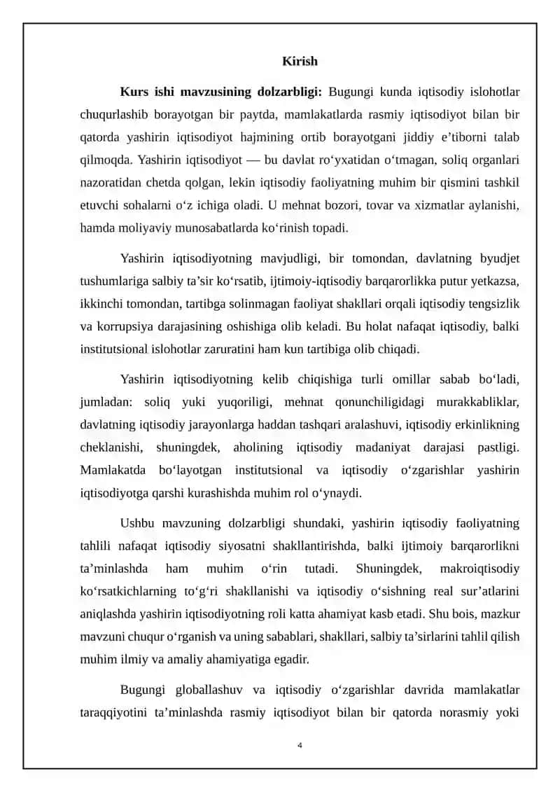 Yashirin iqtisodiyot: Sabablari,shakllari,mamlakatdagi makroiqtisodiy vaziyatga ta'rsiri 4