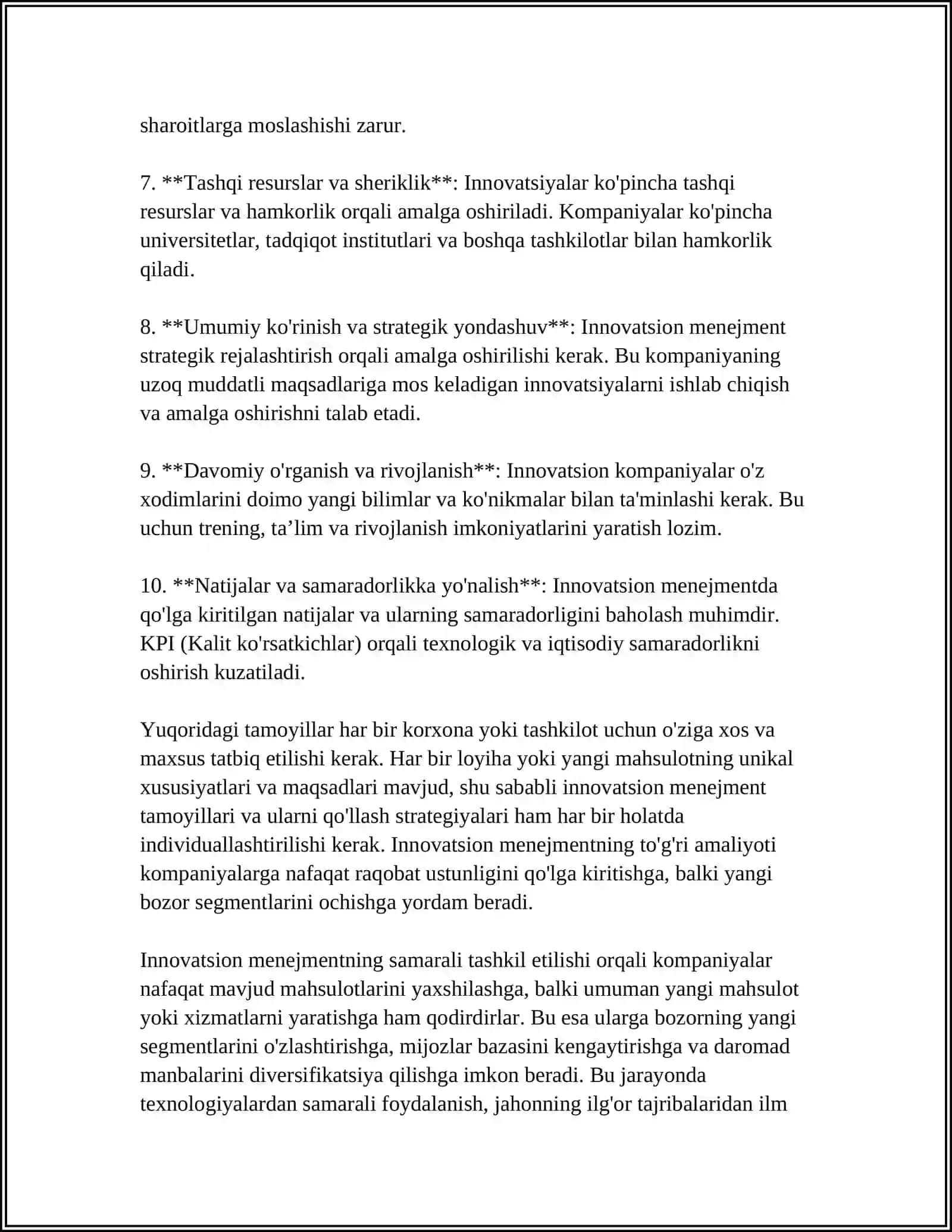 BIZNESNI BOSHQARISHDA INNOVATSION SALOHIYAT. MENEJMENTDA RIVOJLANTIRISH TAMOYILLARI 4