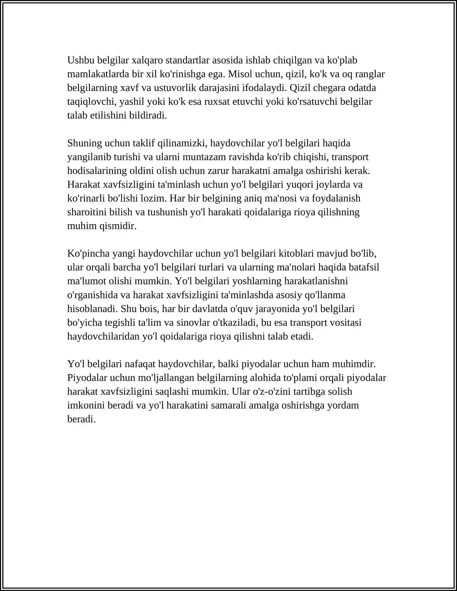 YOʻL BELGILARINI OʻRNATISHGA QOʻYILADIGAN TALABLAR 4