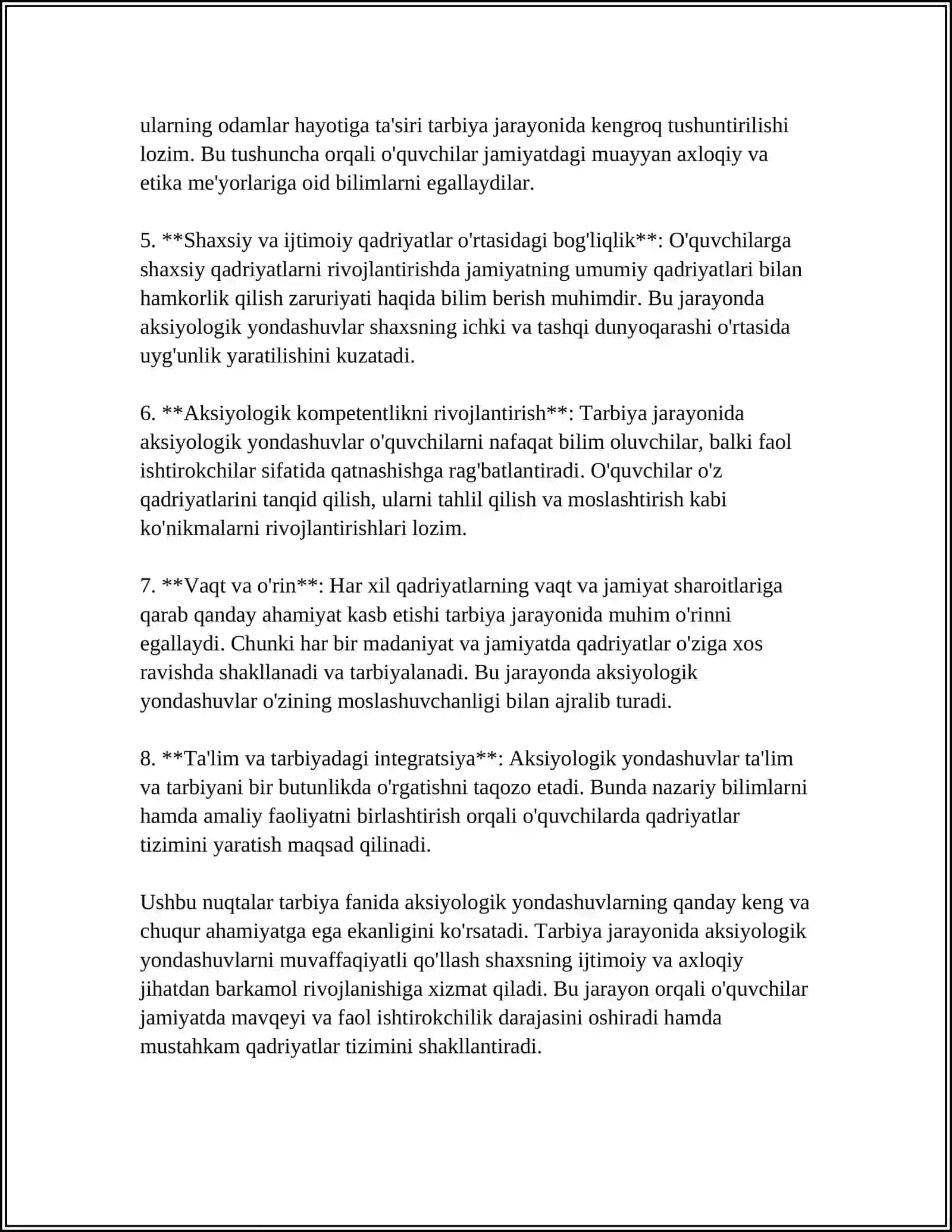 "TARBIYA" FANINI ÕQITISH JARAYONIGA AKSIOLOGIK, TEXNOLOGIK YONDASHUVLAR VA ULARGA TAVSIF 4
