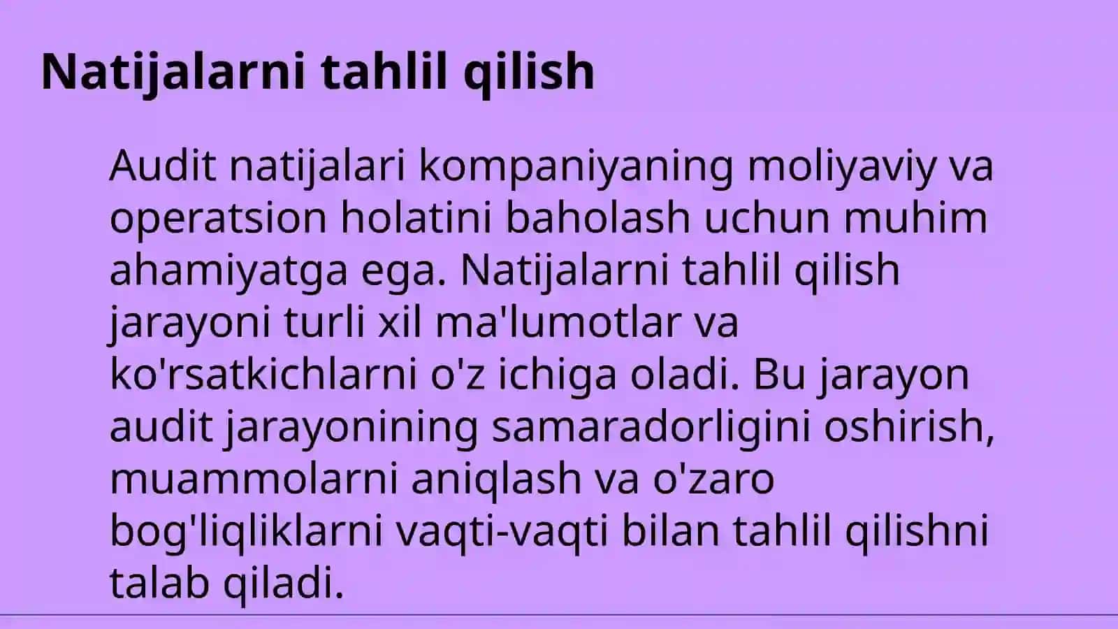 Auditorlik natijalar tekshiruvini tashkil etish va umumlashtirish 4