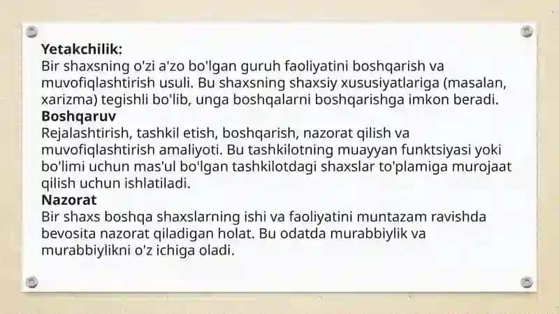 Yetakchilik, boshqaruv va nazorat 4