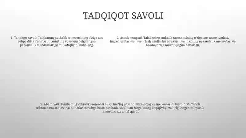 Talabaning Sutkalik Taomnomasi 4