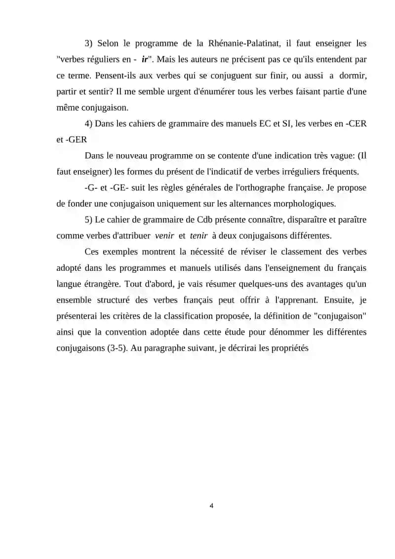 Proposition d'un classement des verbes français destinée aux futurs programmes 4