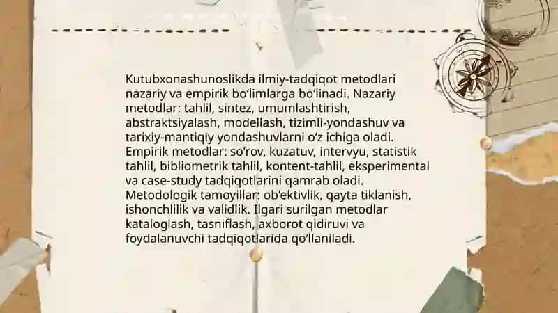 Kutubxonashunoslik fanining metodologiyasi 4