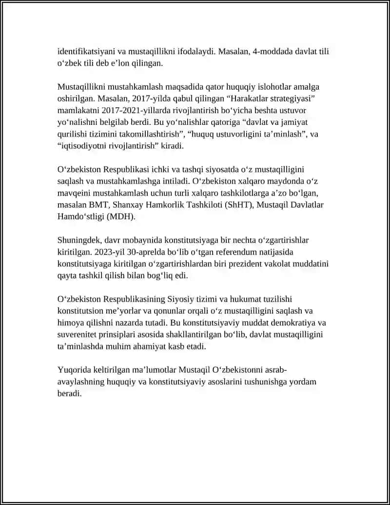 MUSTAQIL ÔZBEKISTONNI ASRAB AVAYLASH 4