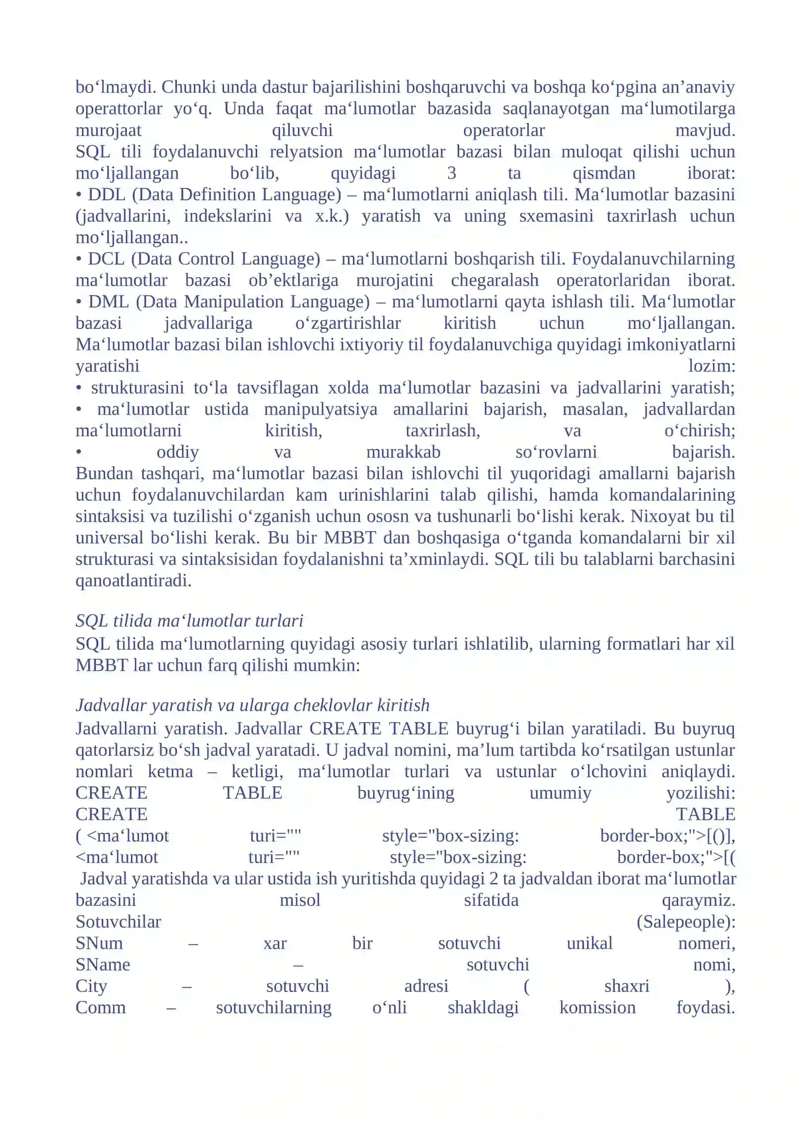 SQL tili yordamida so’rovnomalar tuzish 4