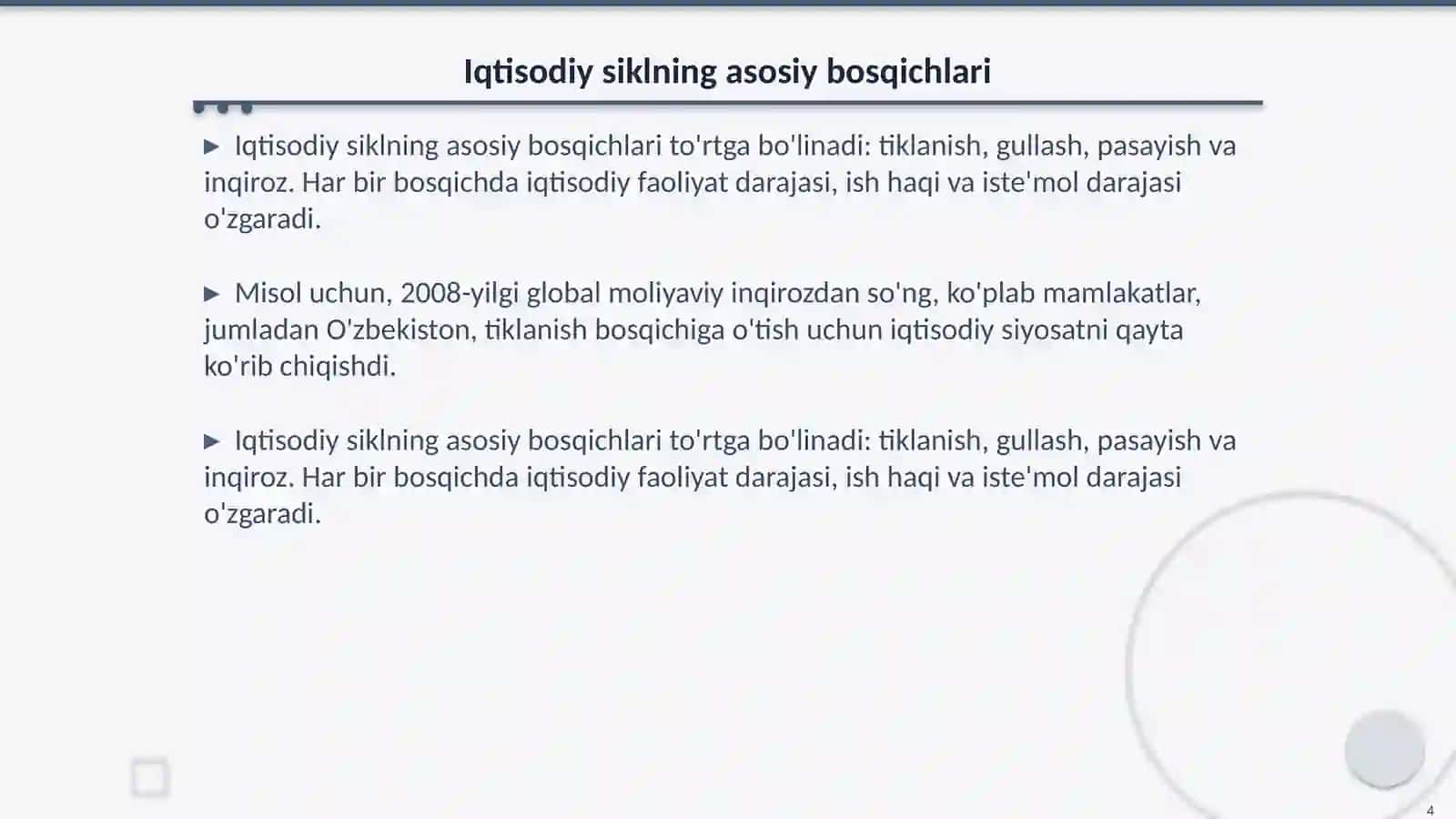 Iqtisodiy sikllar nazariyasi va Oʻzbekiston iqtisodiyotidagi tebranishlar 4