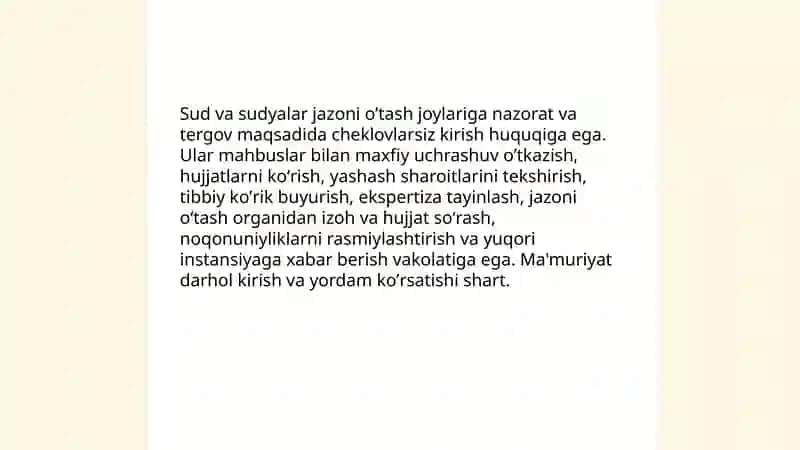 Jazoni oʼtash joylariga moneliksiz kirish huquqiga ega boʼlgan organ va muassasalar 4