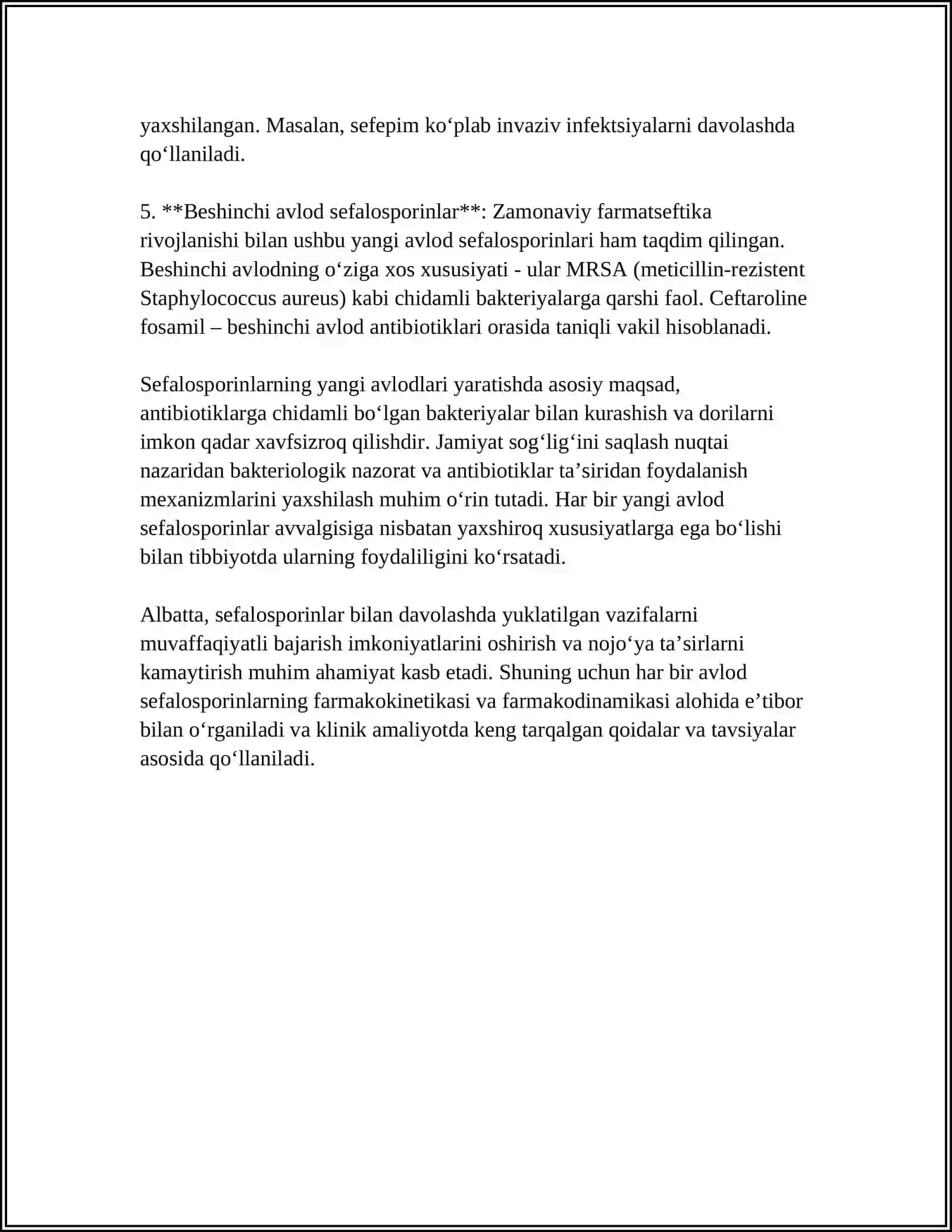 SEFALOSPORIN ANTIBIOTIKLARINIG YANGI AVLOD VAKILARI 4