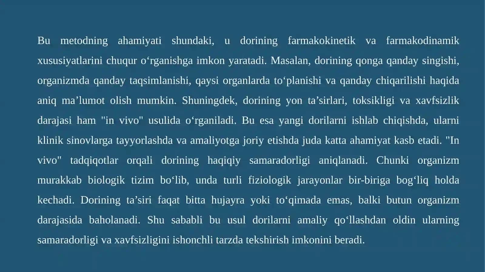 "IN VIVO" USULIDA DORILARNING BIOSAMARADORLIGINI O‘RGANISHDA ISHLATILADIGAN INSTRUMENTAL ASBOBLAR VA ULARNI ISHLASH MEXANIZMI 4