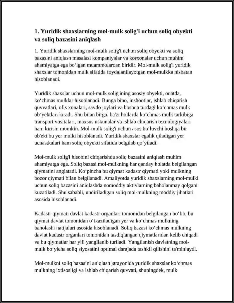 YURIDIK SHAXSLARNING MOL-MULKIGA SOLINADIGAN SOLIQNI HISOBLAB CHIQARISH, SOLIQ HISOBOTINI TAQDIM ETISH VA SOLIQNI TOʻLASH TARTIBI 4