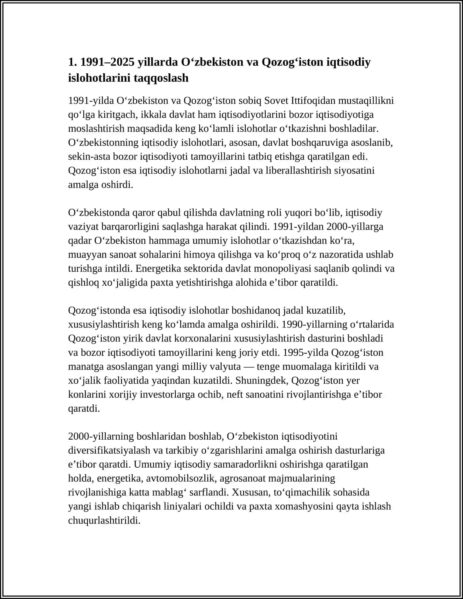 Iqtisodiy ishlar: 1991-2025 yillarda O‘zbekiston va jahon davlatlari taraqqiyoti 4