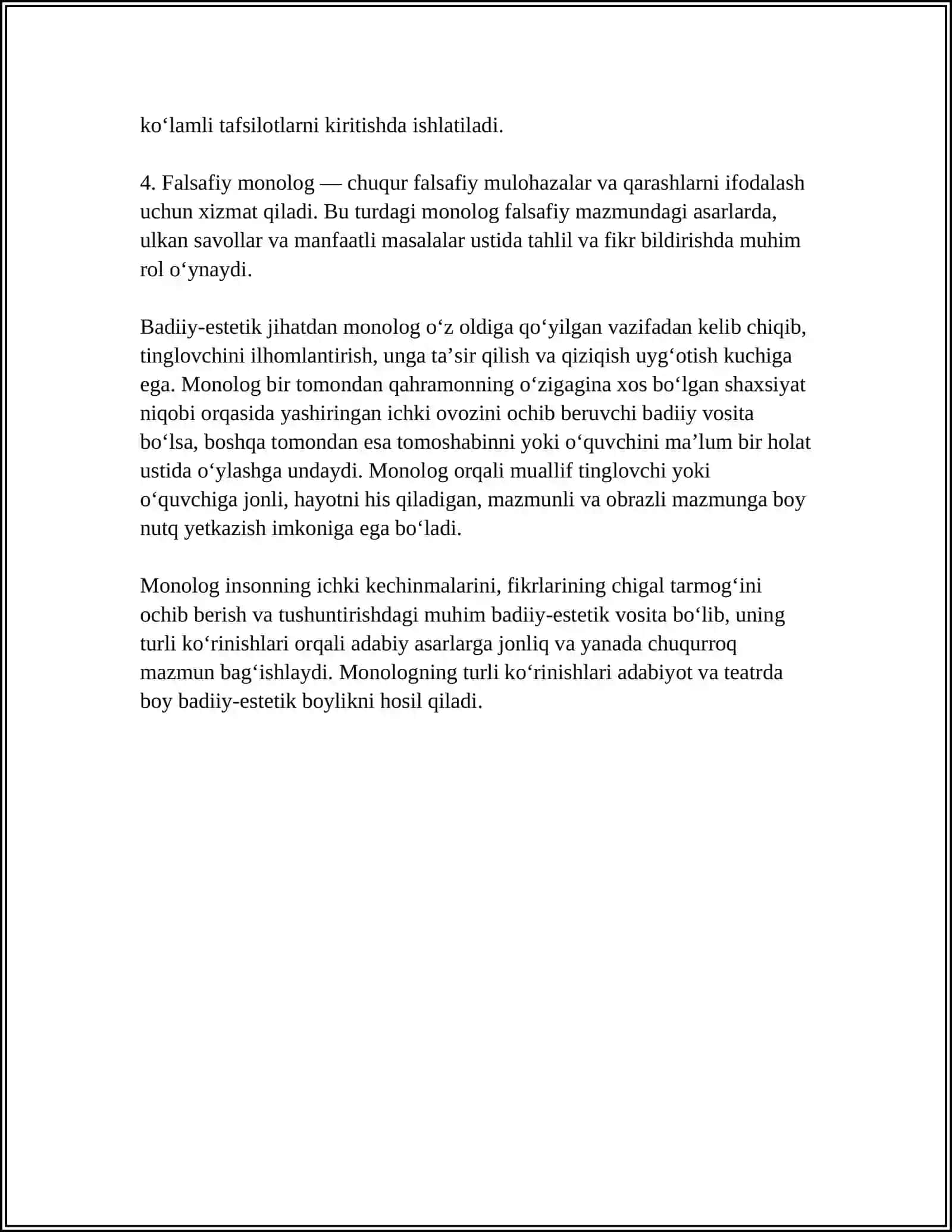 MONOLOG,DIALOGLARNING BADIIY -ESTETIK VAZIFASI 4