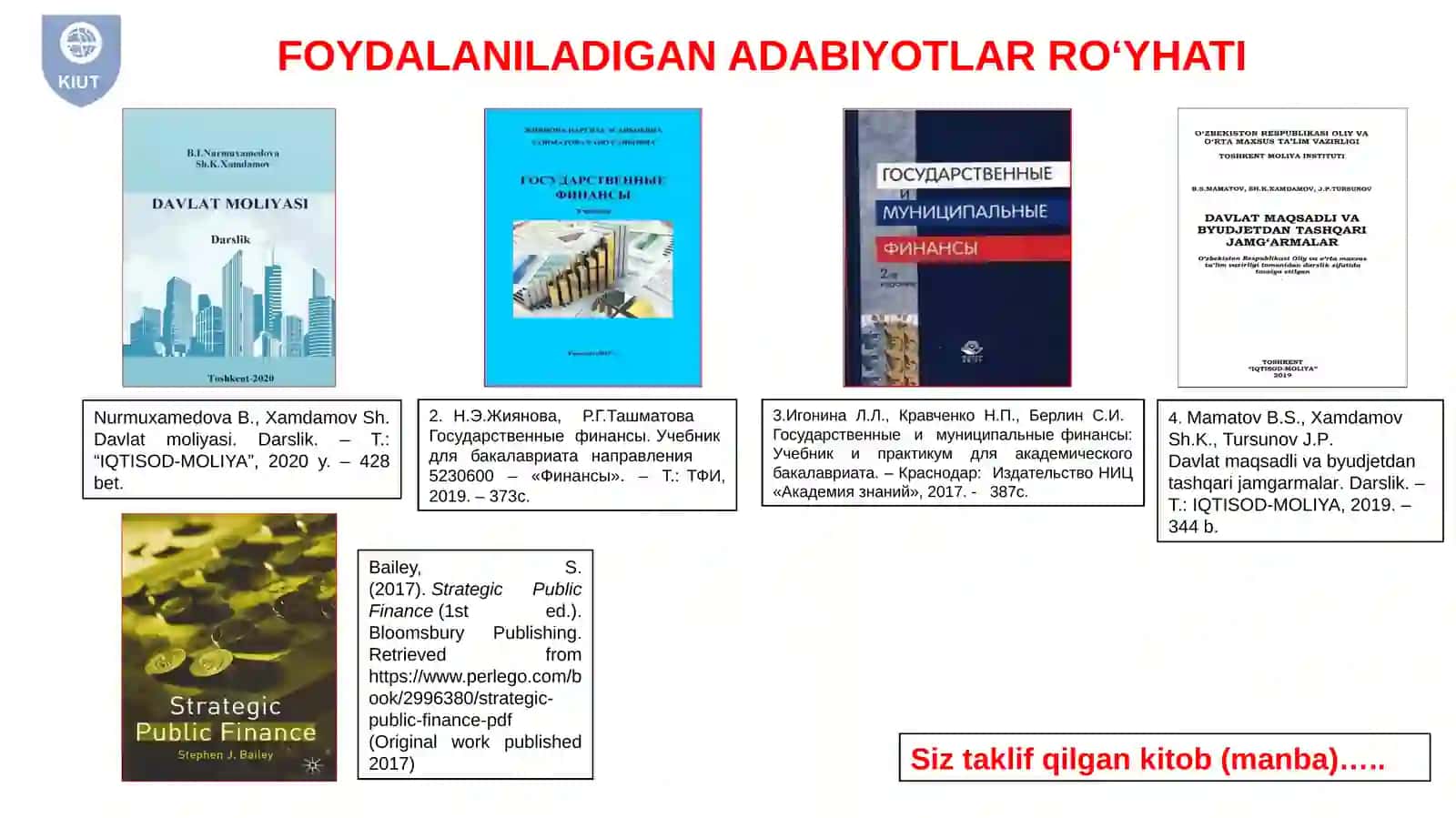 DAVLAT MOLIYASI FANI BO’YICHAO’QUV KURSINING SILLABUSI 4