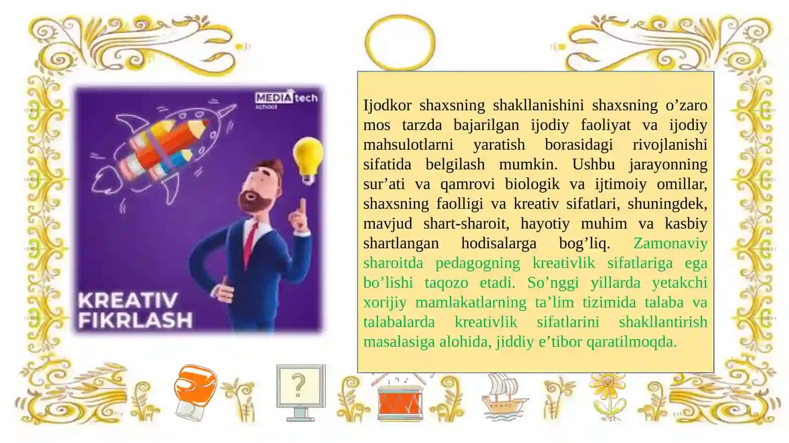 Kreativ Pedagogika Fanini O`qitishda Pedagogik Texnologiyalardan Foydalanish 4