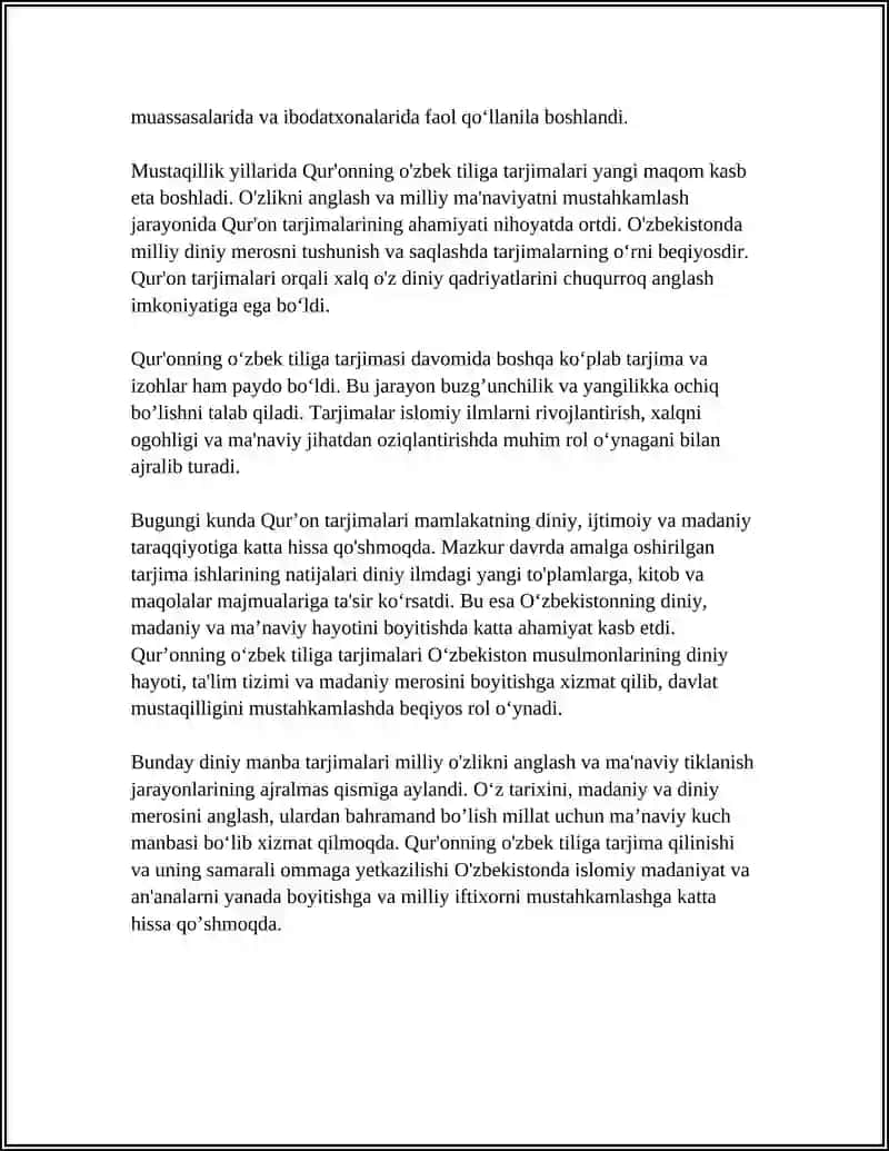 MUSTAQILLIK YILLARIDA QUR'ONNING O'ZBEK TILIGA TARJIMA QILINISHI VA TA'SIRLARI 4