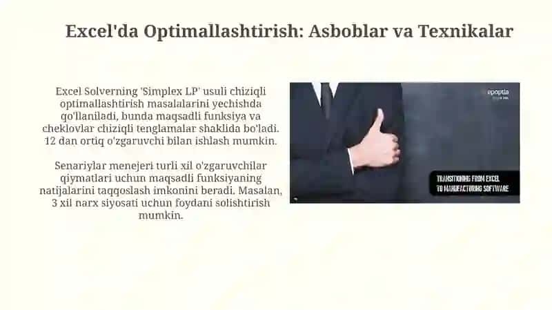 Optimallashtirish Masalalari va ularni yechishda Excel amaliy dasturidan foydalanish 4