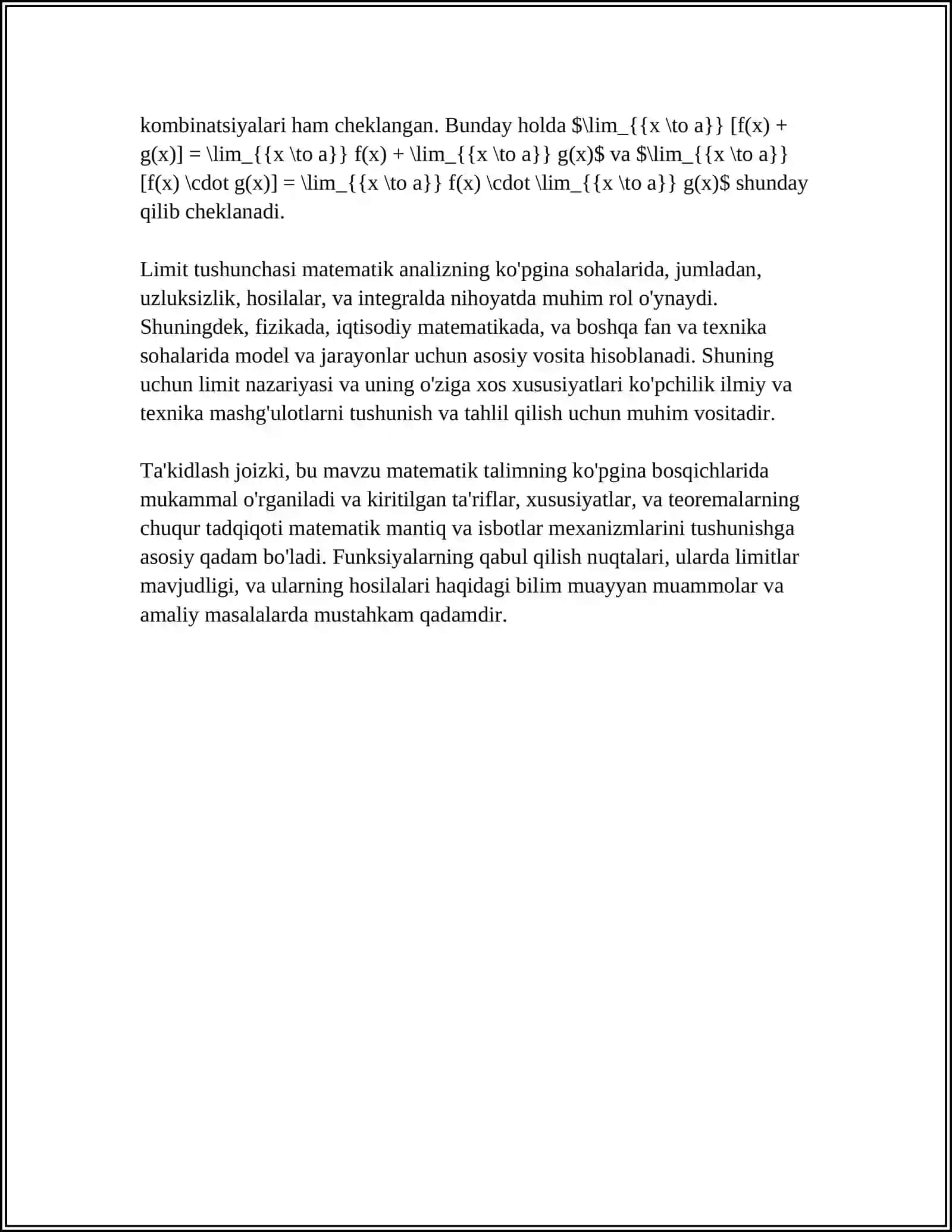 FUNKSIYA LIMITI. IQTISODDA LIMIT MIQDORLAR 4