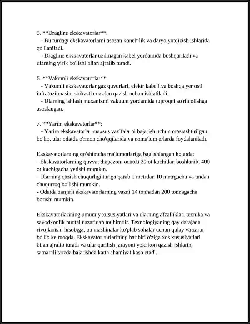 DUNYONING ETUK FIRMA VA KOMPANIYALARINING EKSKAVATORLARI TURLARI QOʻLLANILISHI VA TASNIFI 4