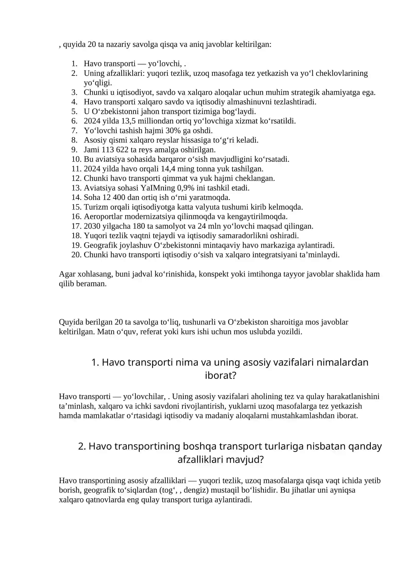 Havo Transportining Asosiy Texnik-Iqtisodiy Xususiyatlari 4