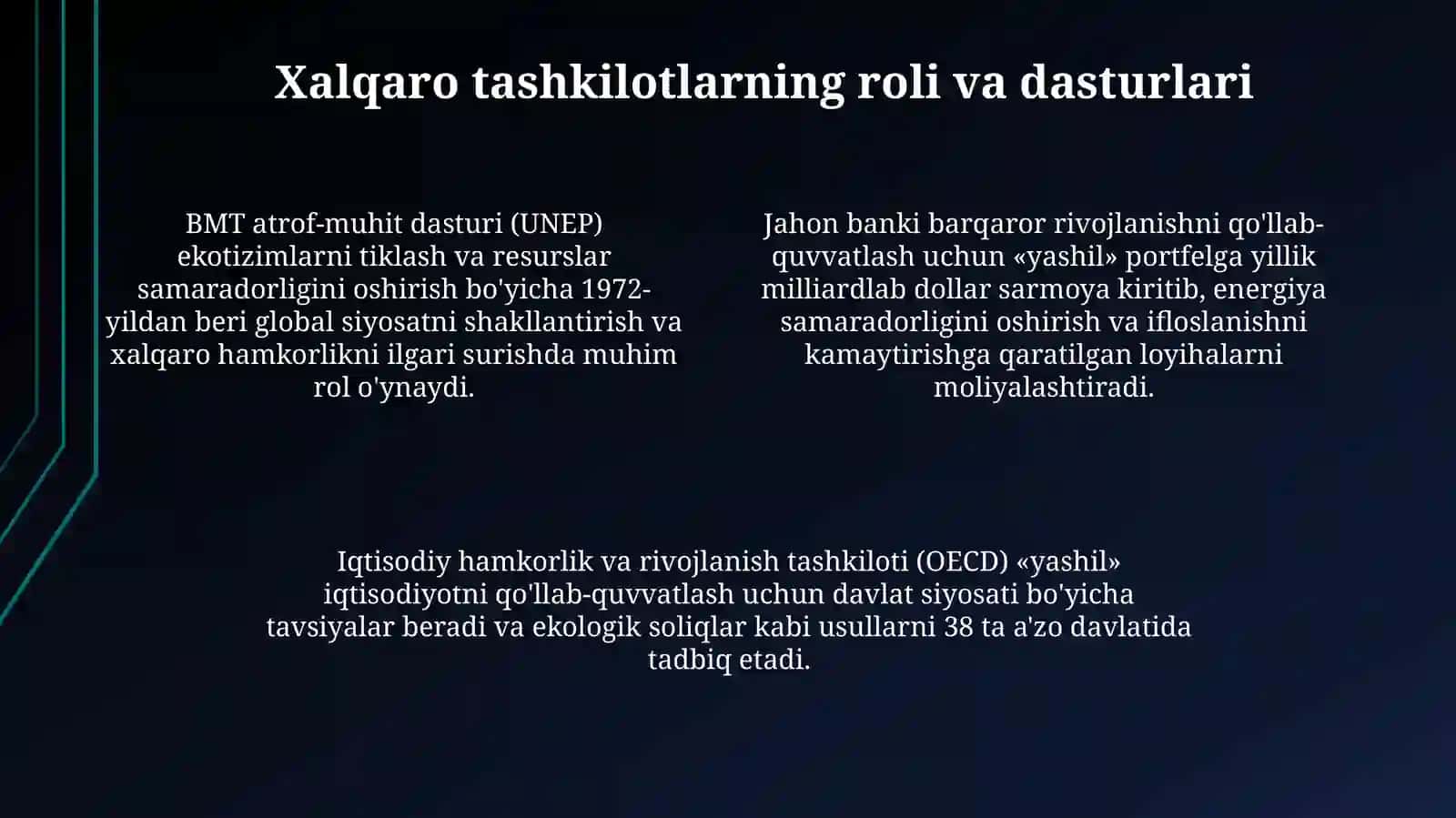 Yashil iqtisodiyotga taalluqli xalqaro tashabbuslar 4