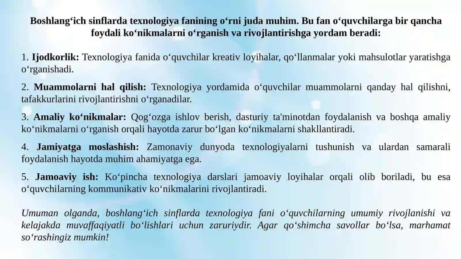 TEXNOLOGIYA TA’LIMI VA TARBIYASINING MAQSAD VA VAZIFALARI 4