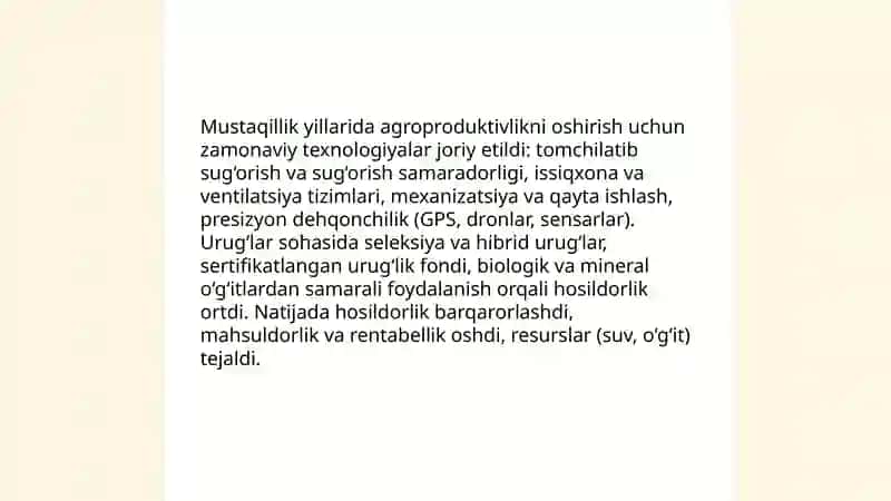 Qishloq xo‘jaligi va sanoat sohasidagi zamonaviy o‘zgarishlar 4