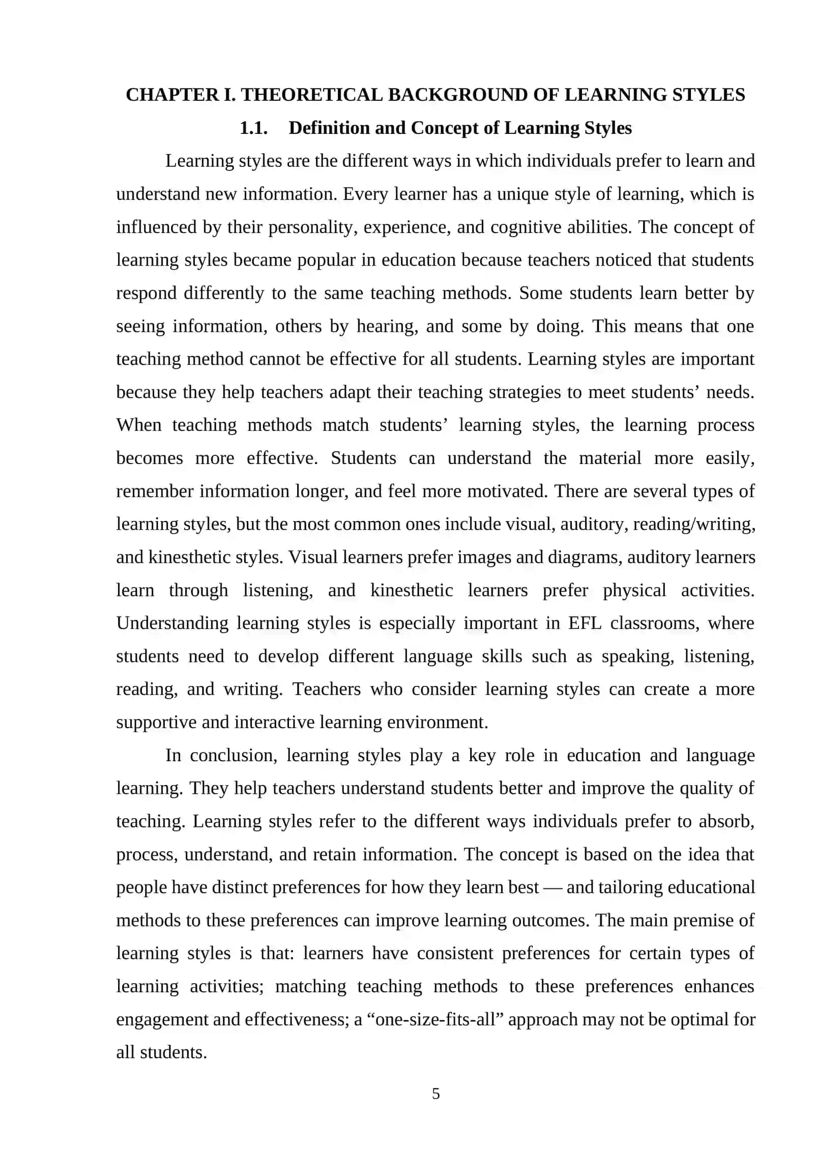 Visual, auditory, and kinesthetic learners in EFL 4