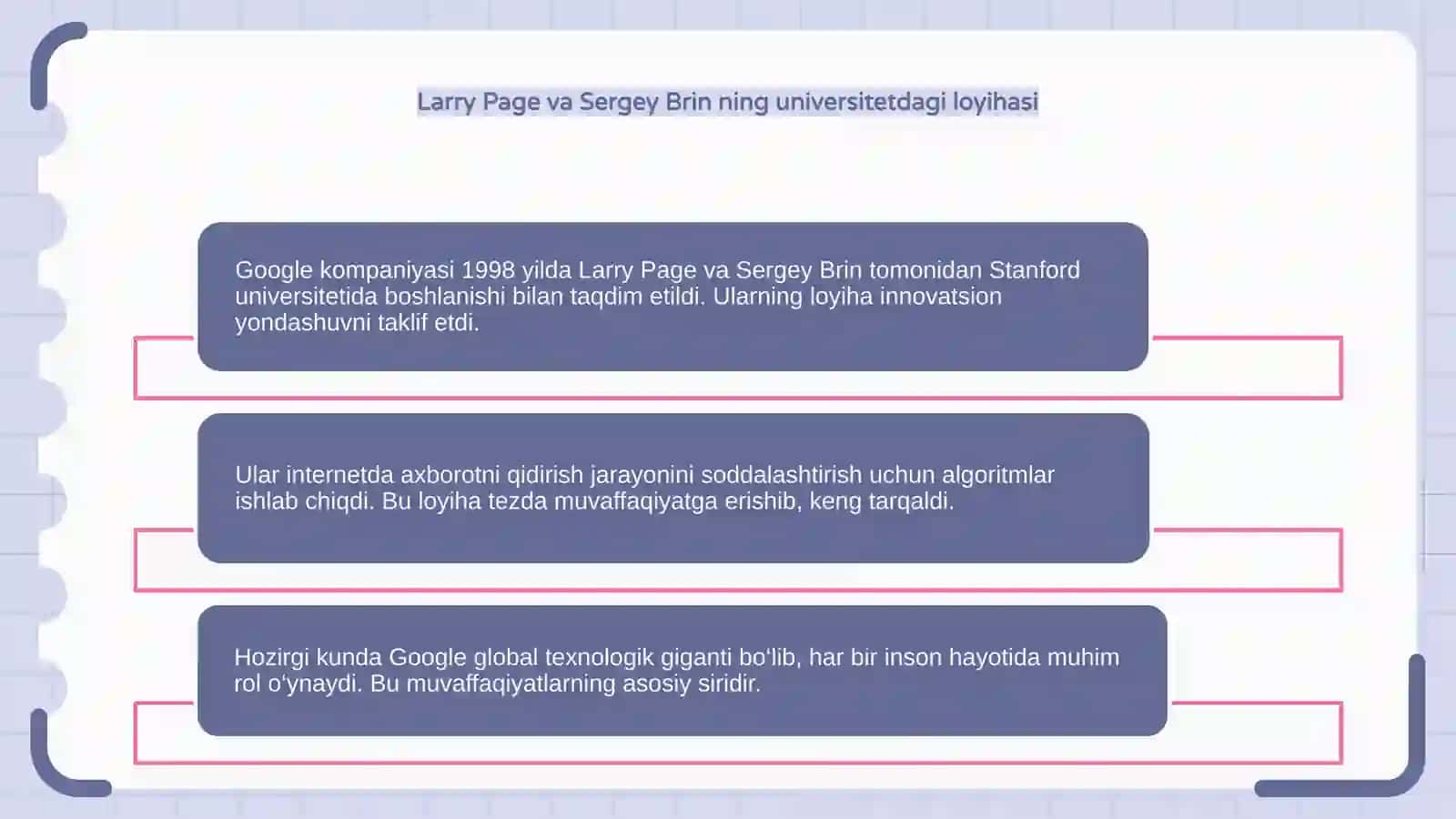 Google kompaniyasi paydo bulishidan hozirgi kungacha 4