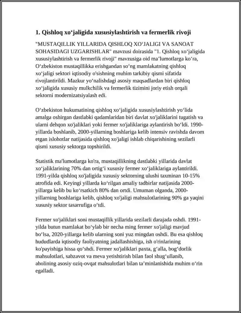 MUSTAQILLIK YILLARIDA QISHLOQ XOʻJALIGI VA SANOAT SOHASIDAGI UZGARISHLAR 4