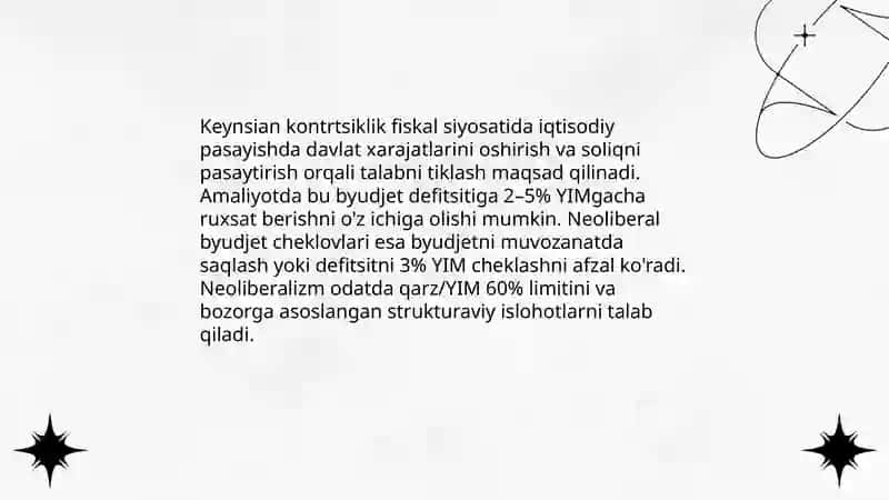 Neoliberalizm va J. M. Keyns ta’limotida farqlik 4