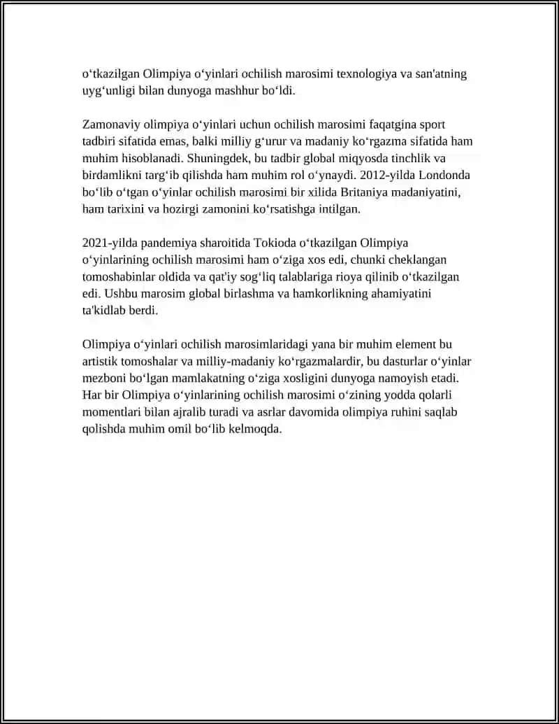 OLIMPIYA OYINLARI OCHLISHI VA YOPLISHI XAQIDA MALUMOT 4