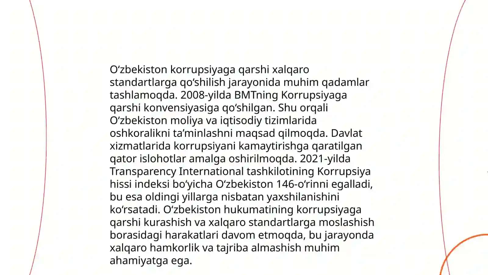 Korrupsiyaga qarshi kurash bo‘yicha xalqaro qonunlar va qarorlarning O‘zbekistonda ratifikatsiya qilishning ahamiyati, iqtisodiy– siyosiy va ijtimoiy–huquqiy mexanizmlari 4
