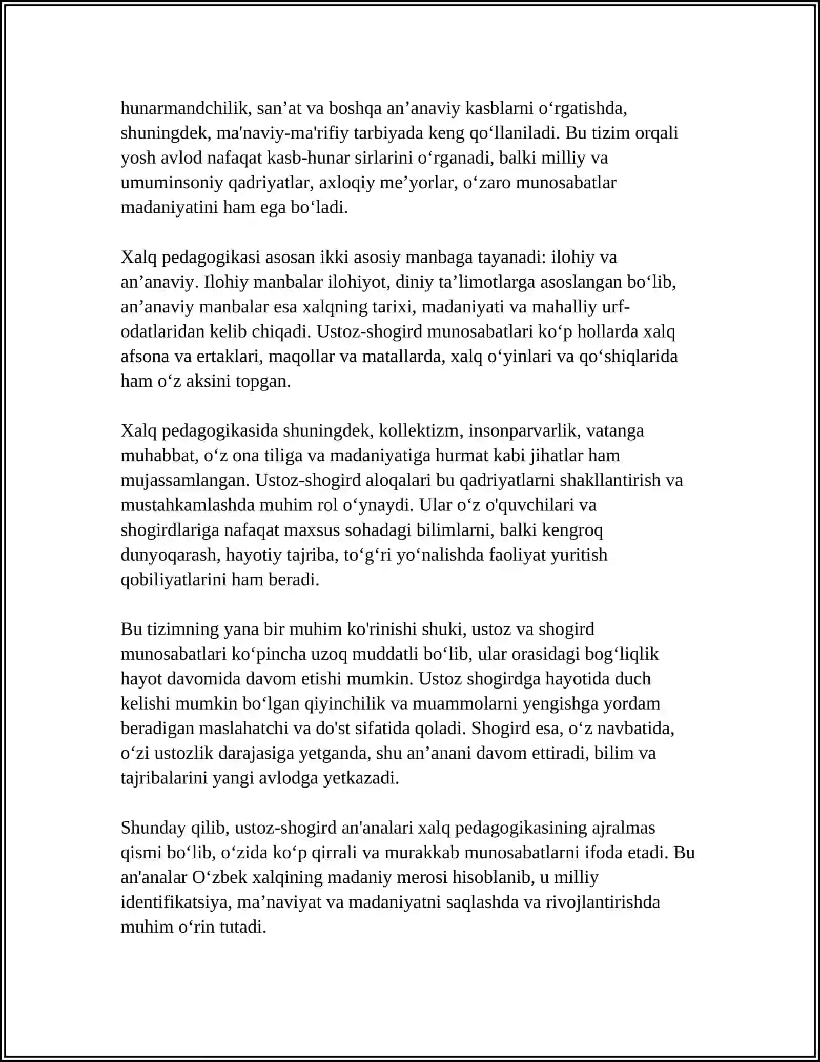 USTOZ SHOGIRD AN’ANALARINING XALQ PEDAGOGIKASI MANBALARIDA AKS ETISHI 4