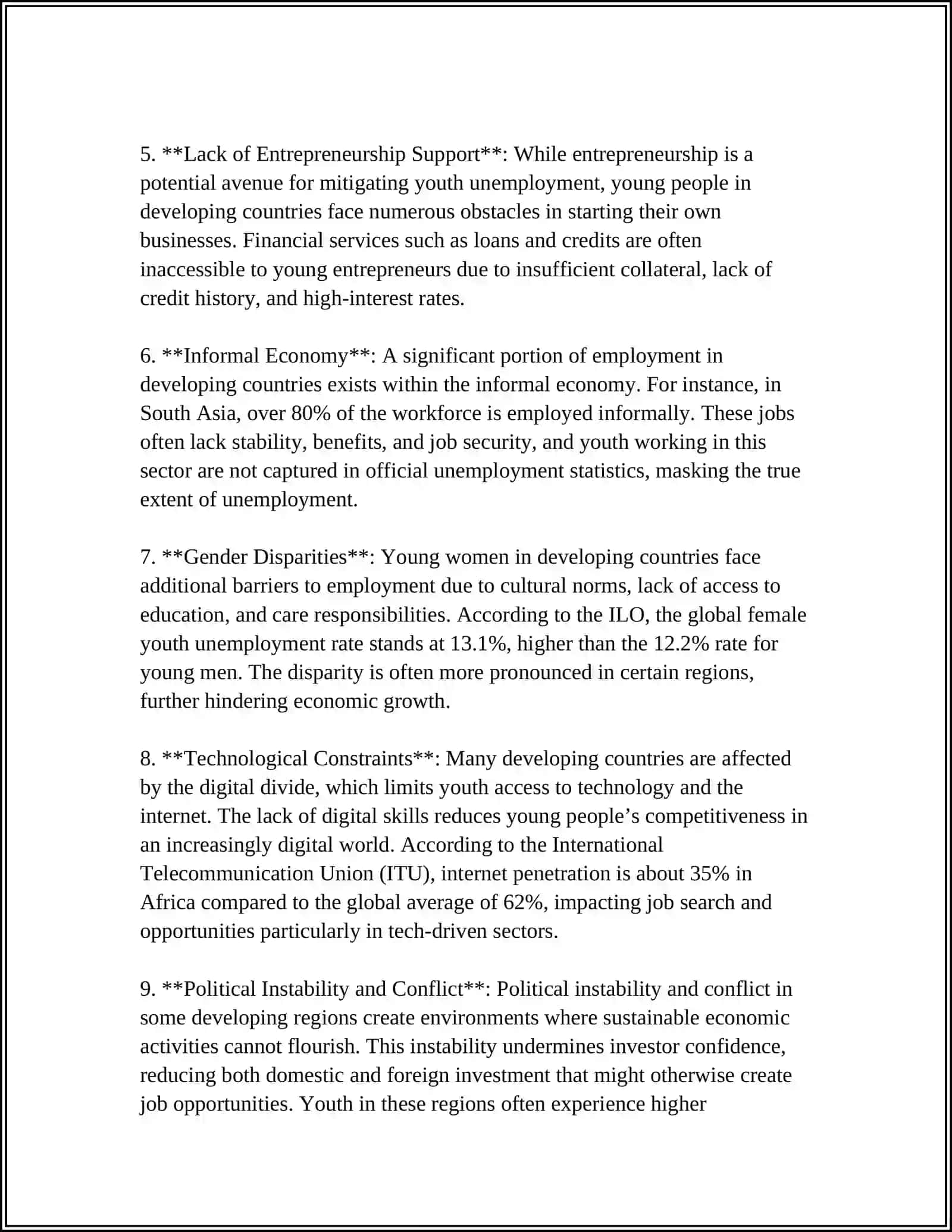 UNEMPLOYMENT – ITS EFFECTS ON YOUTH IN DEVELOPING COUNTRIES 4