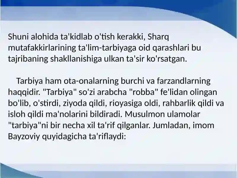 Qadimgi xalq o'zbek tarbiyasi 4