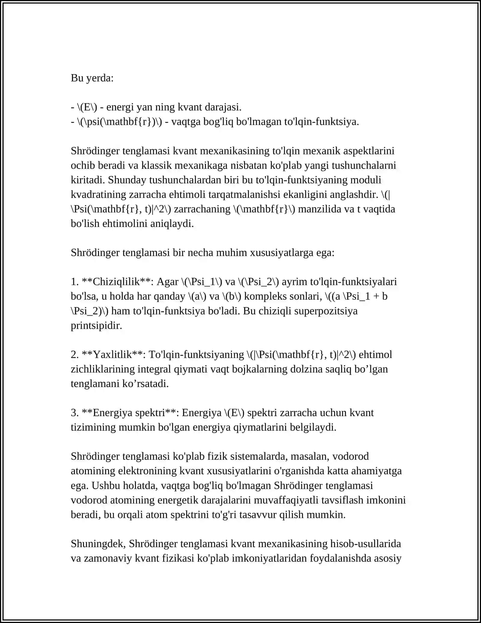 ATOM VA YADRO MOLEKULASI UCHUN SHREDINGER TENGLAMASI 4