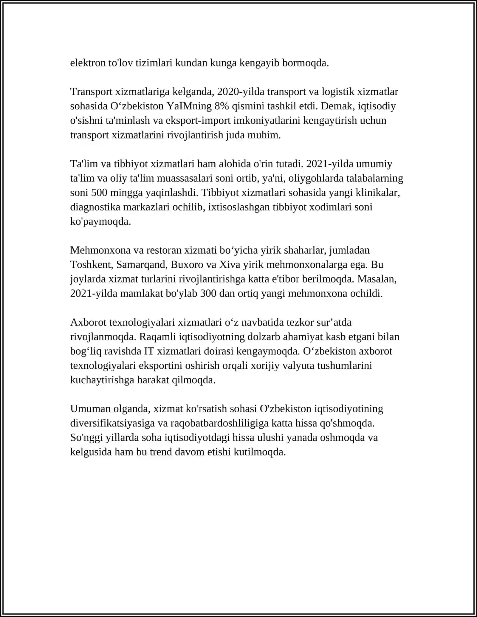 XIZMAT KO'RSATISH ISHLAB CHIQARISHNING TARKIBIY QISMI SIFATIDA 4