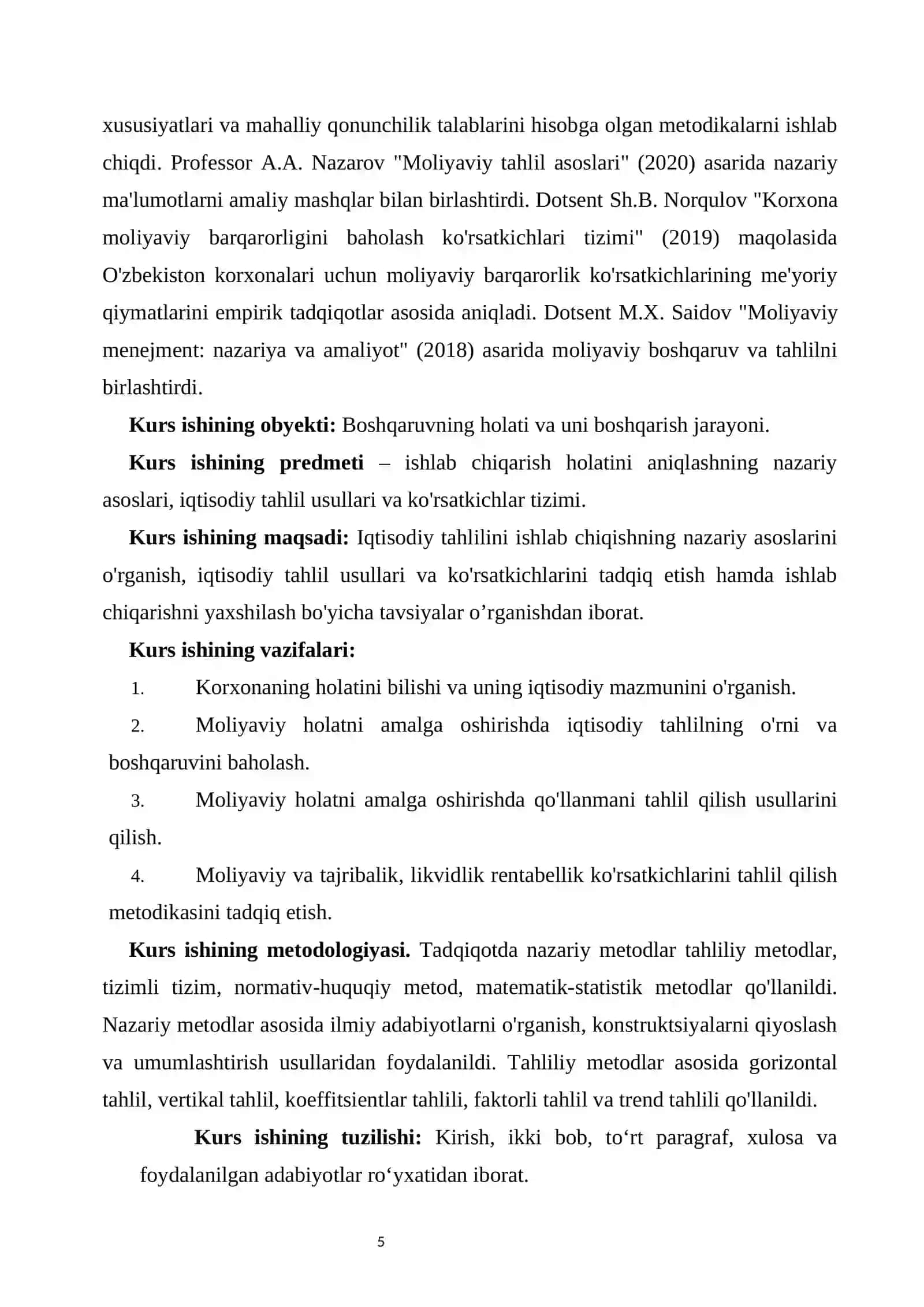 Korxona moliyaviy holatini baholashda iqtisodiy tahlil usullari va moliyaviy ko‘rsatkichlar tizimi 4